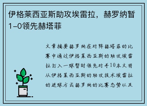 伊格莱西亚斯助攻埃雷拉，赫罗纳暂1-0领先赫塔菲